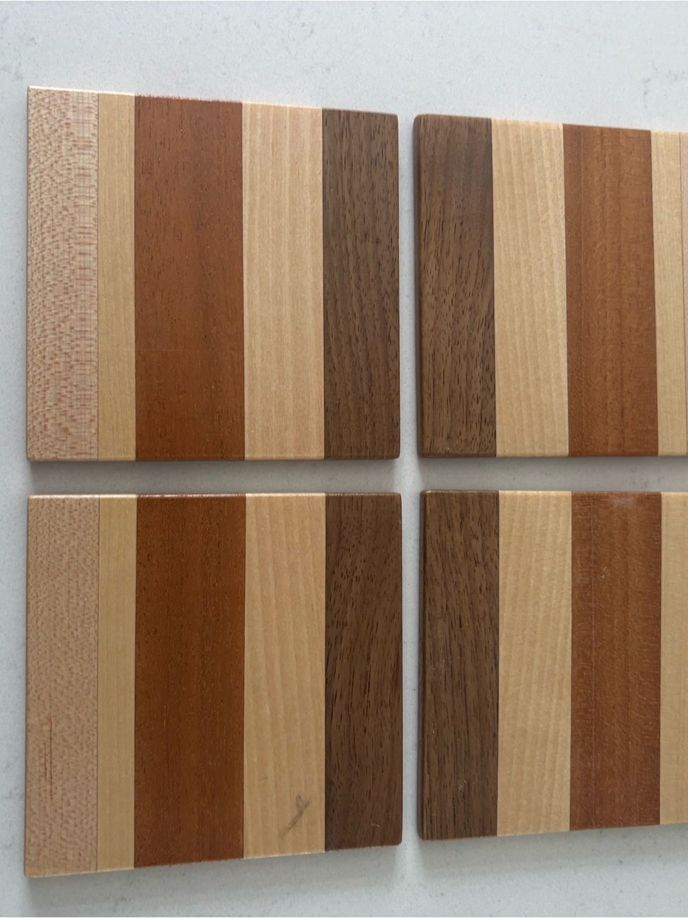 Set of 4 Striped Wood Square Coasters - Natural & Medium Brown